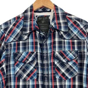 Guess Plaid Western Snap Front Long Sleeve Shirt